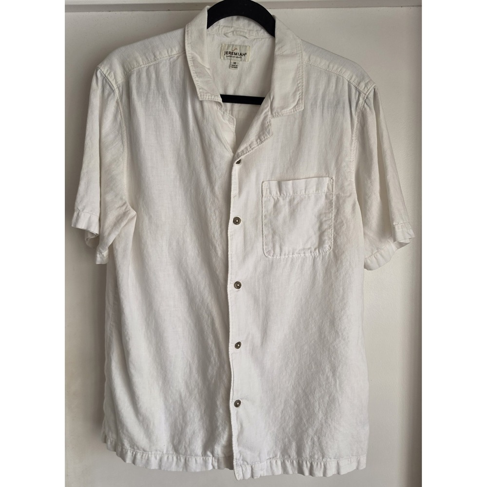 Jeremiah Men M White Linen Short Sleeve Button-Up Shirt Top Casual Breathable